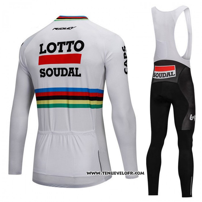 2018 Maillot Ciclismo UCI Mondo Champion Lotto Soudal Blanc Manches Longues et Cuissard